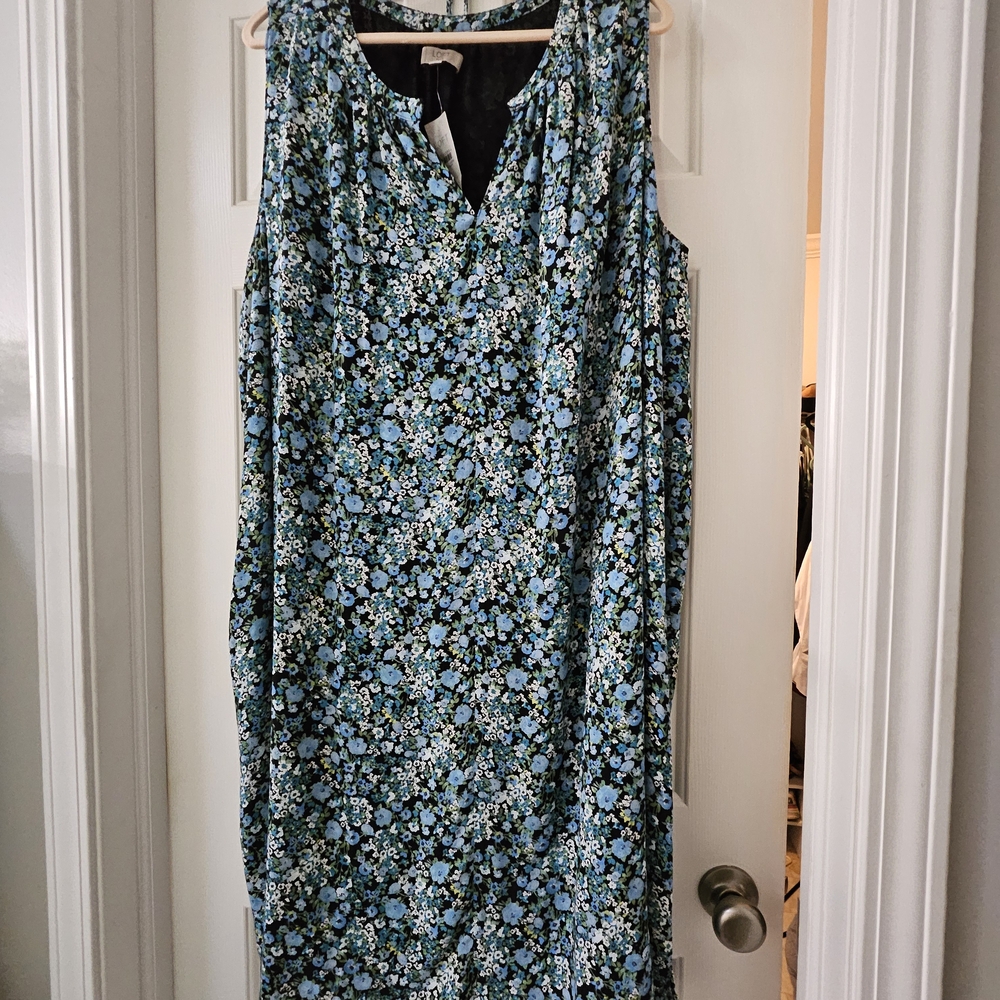 LOFT Floral Midi Dress - Blue and Black